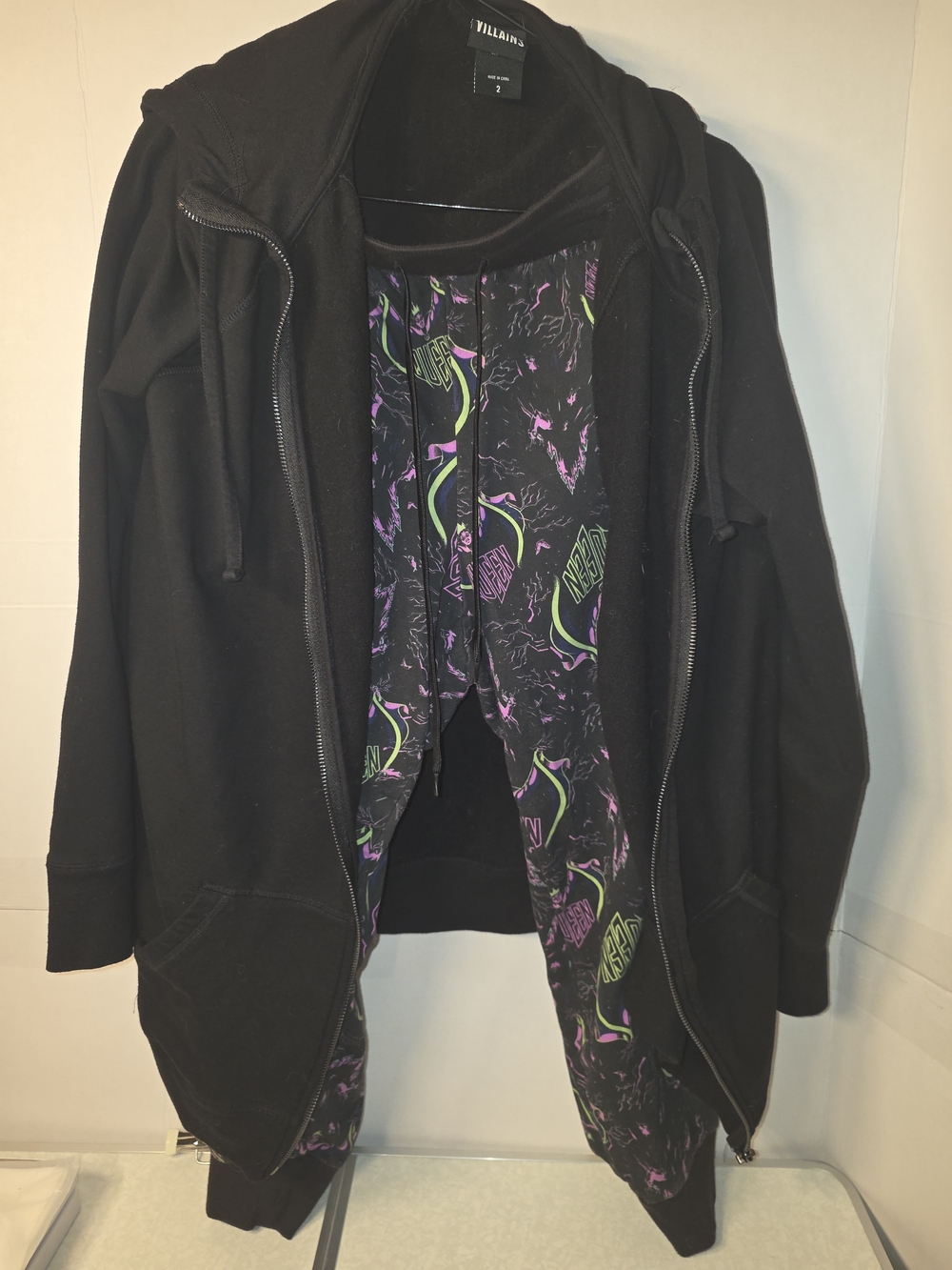 Villains Women’s Black Zip Hoodie with Graphic Lined Interior